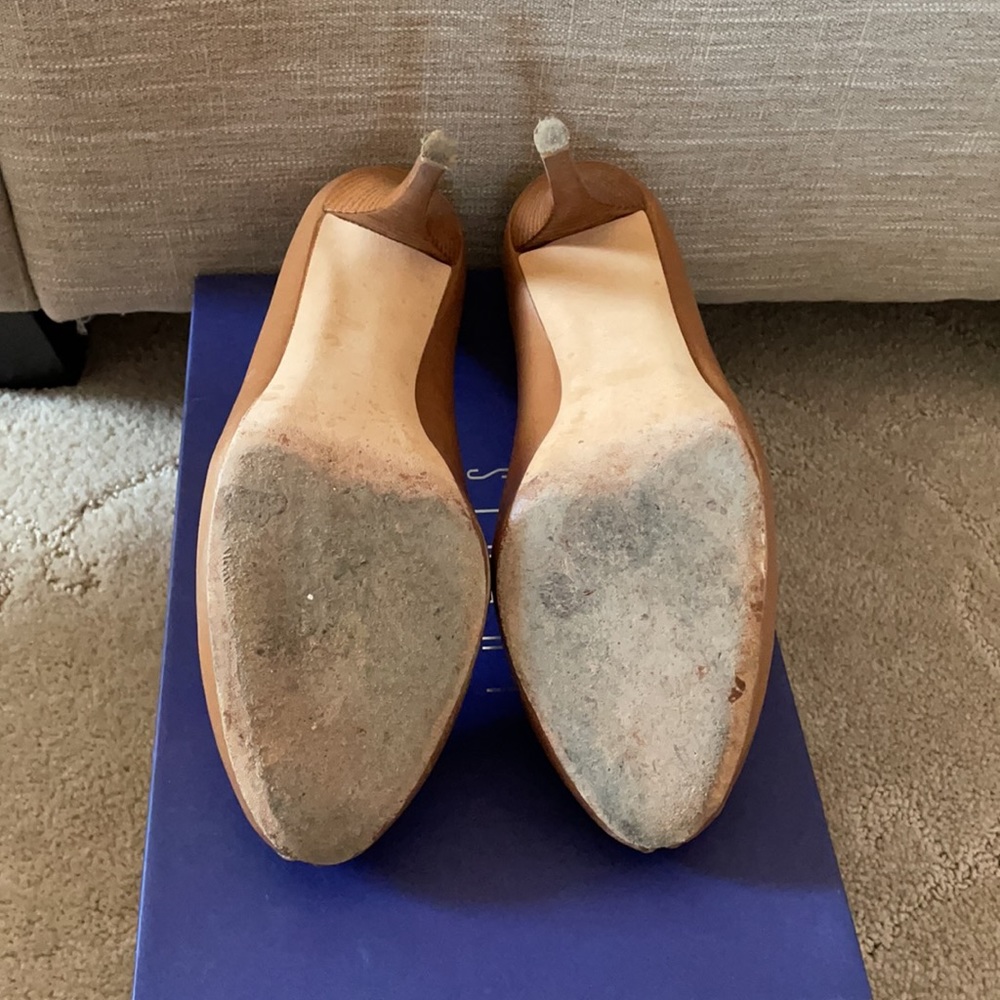 Stuart Weirzman Camel Color 38.5 Pee Toe Pumps - image 3
